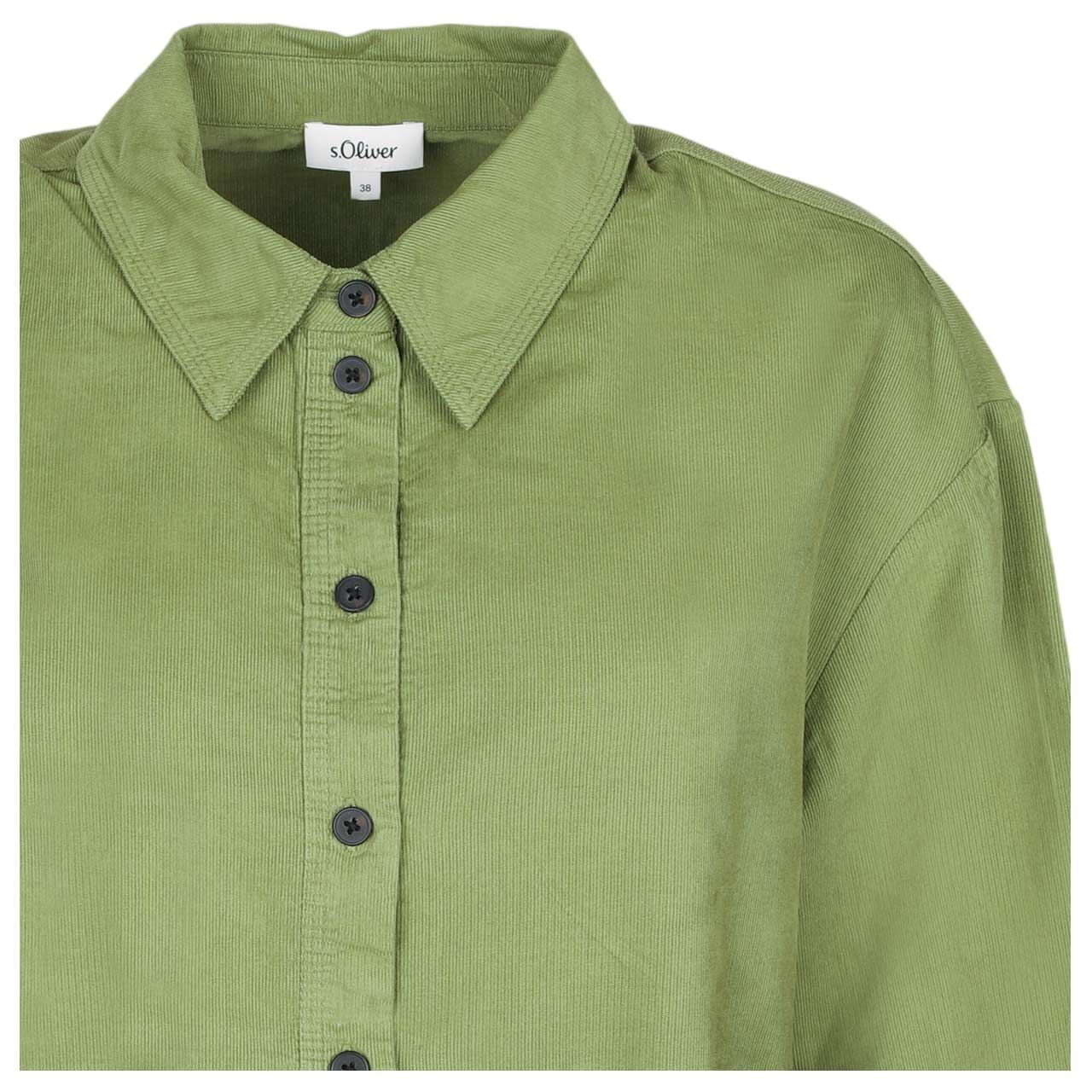 Damen Langarm Cord Bluse von s.Oliver in Olivgrün, detaillierte Vorderansicht