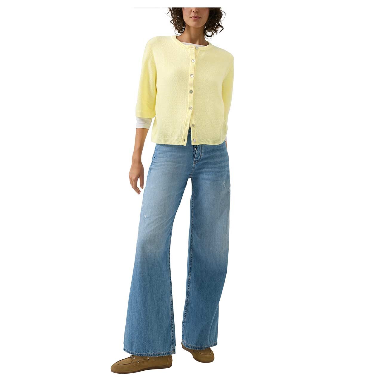 Damen 3/4 Arm Strickjacke von s.Oliver in Gelb, Ganzkörperansicht am Model