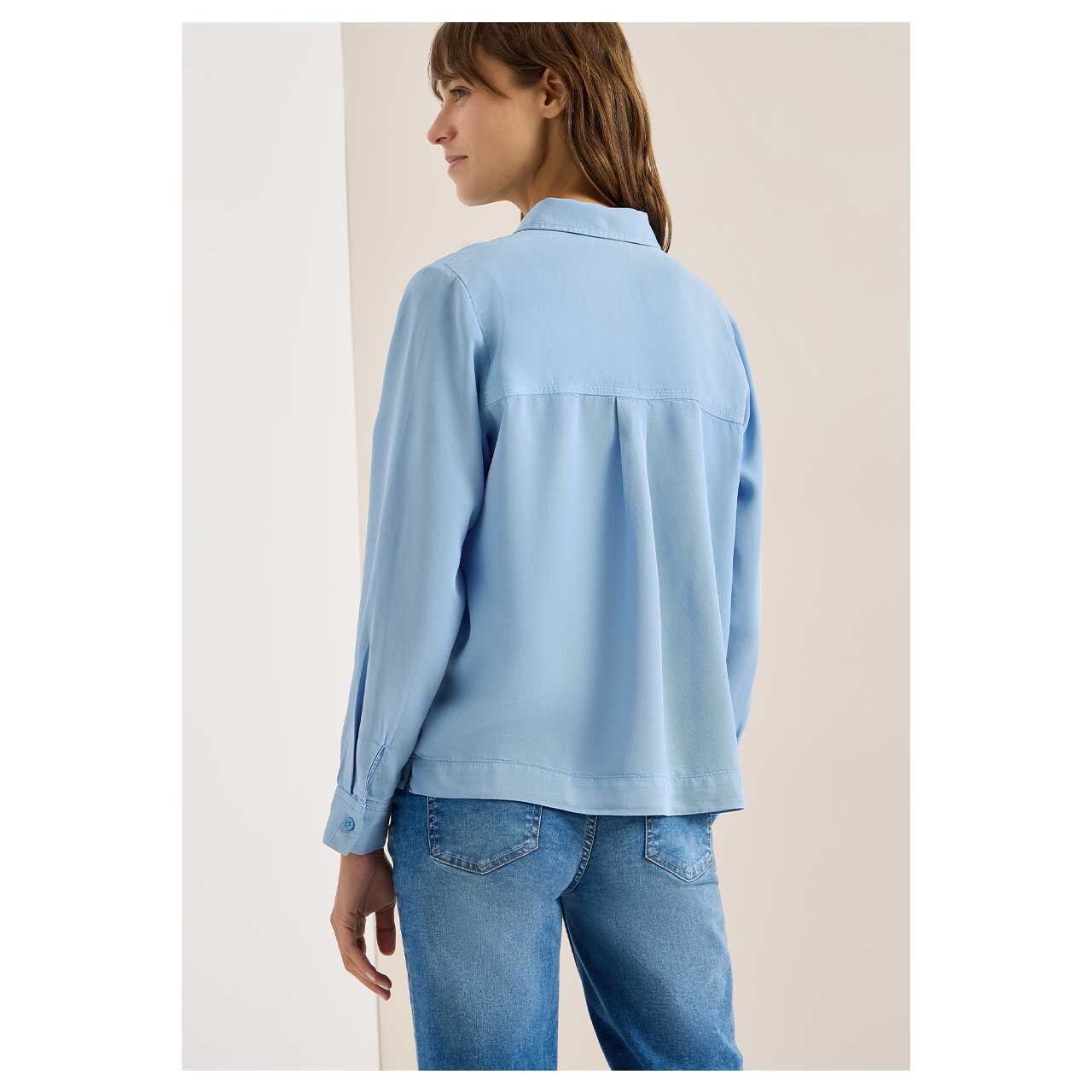 Damen Langarm Bluse Color Lyocell von Cecil in Hellblau, Rückansicht am Model