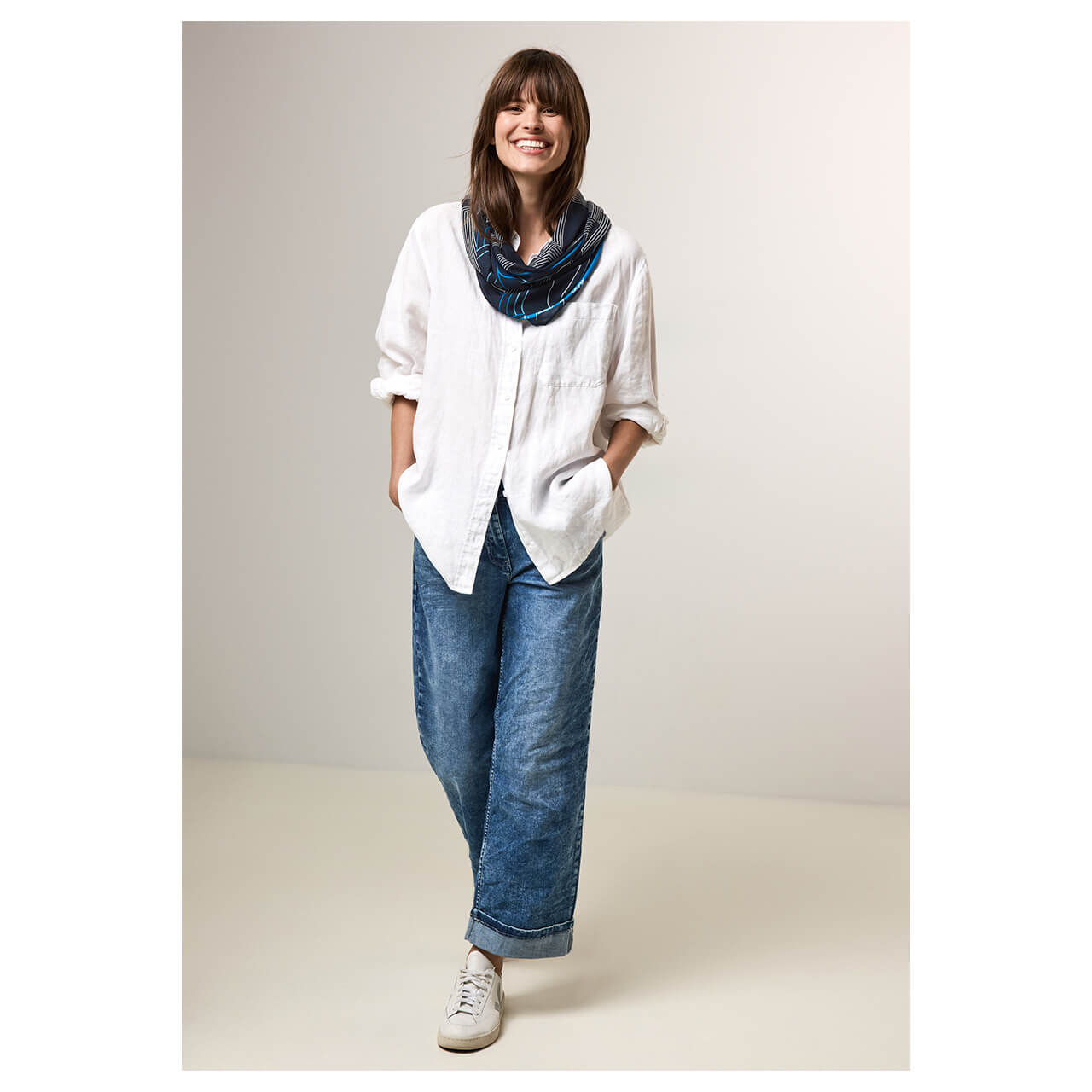 Cecil Damen Loop Tuch deep petrol printed
