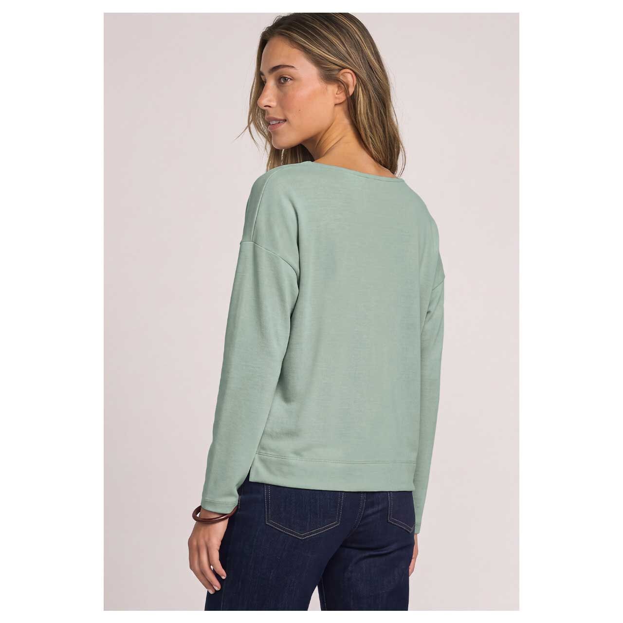 Damen Langarm Shirt Soft Lace Collar von Street One in Grün, Rückansicht am Model