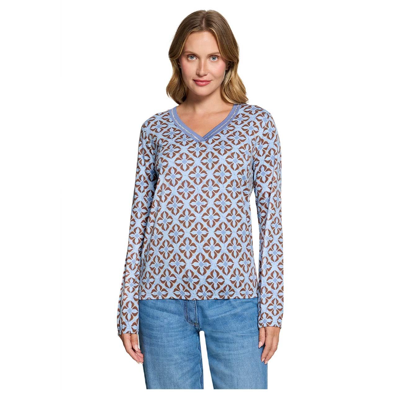 Damen Langarm Shirt von Betty Barclay in Hellblau mit Print, Vorderansicht am Model