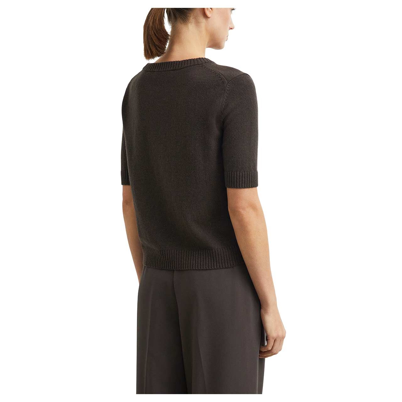 Damen Kurzarm Pullover von Comma in Dunkelbraun, Rückansicht am Model