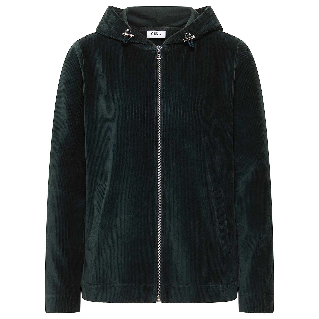 Damen Hoodie Sweatjacke Cord Jacket von Cecil in Dunkelgrün mit der Farbnummer 16834, Vorderansicht