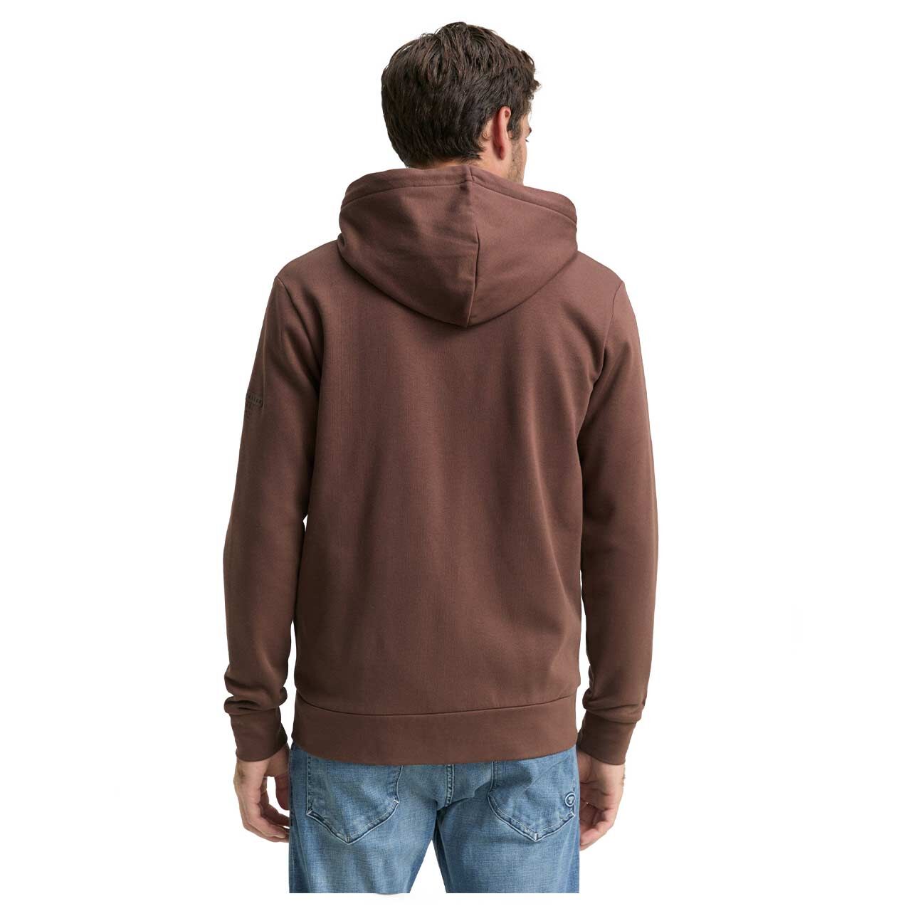 Herren Hoodie Sweatjacke von Tom Tailor in Braun, Rückansicht am Model