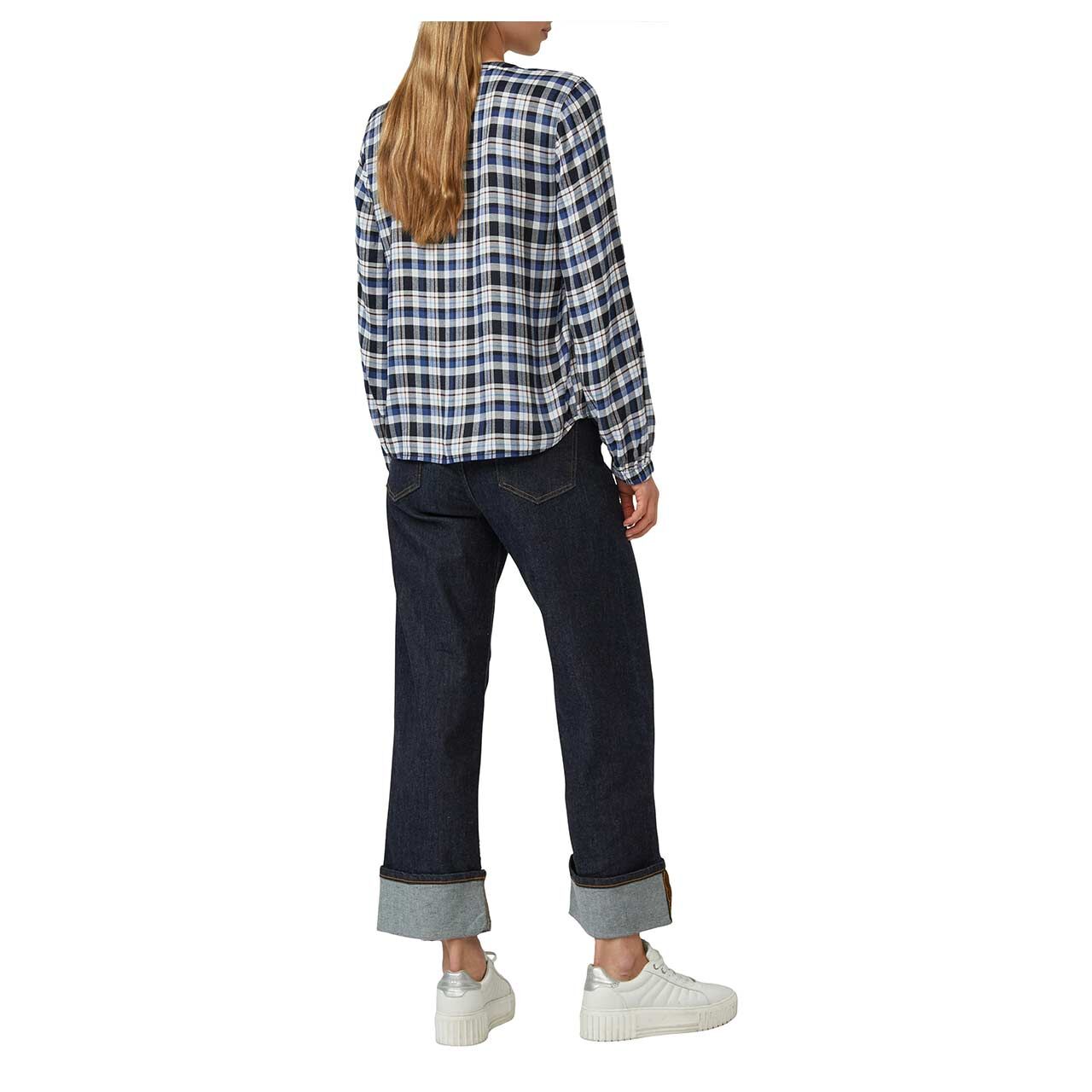 Damen Langarm Bluse von s.Oliver in Dunkelblau kariert, Rückansicht am Model