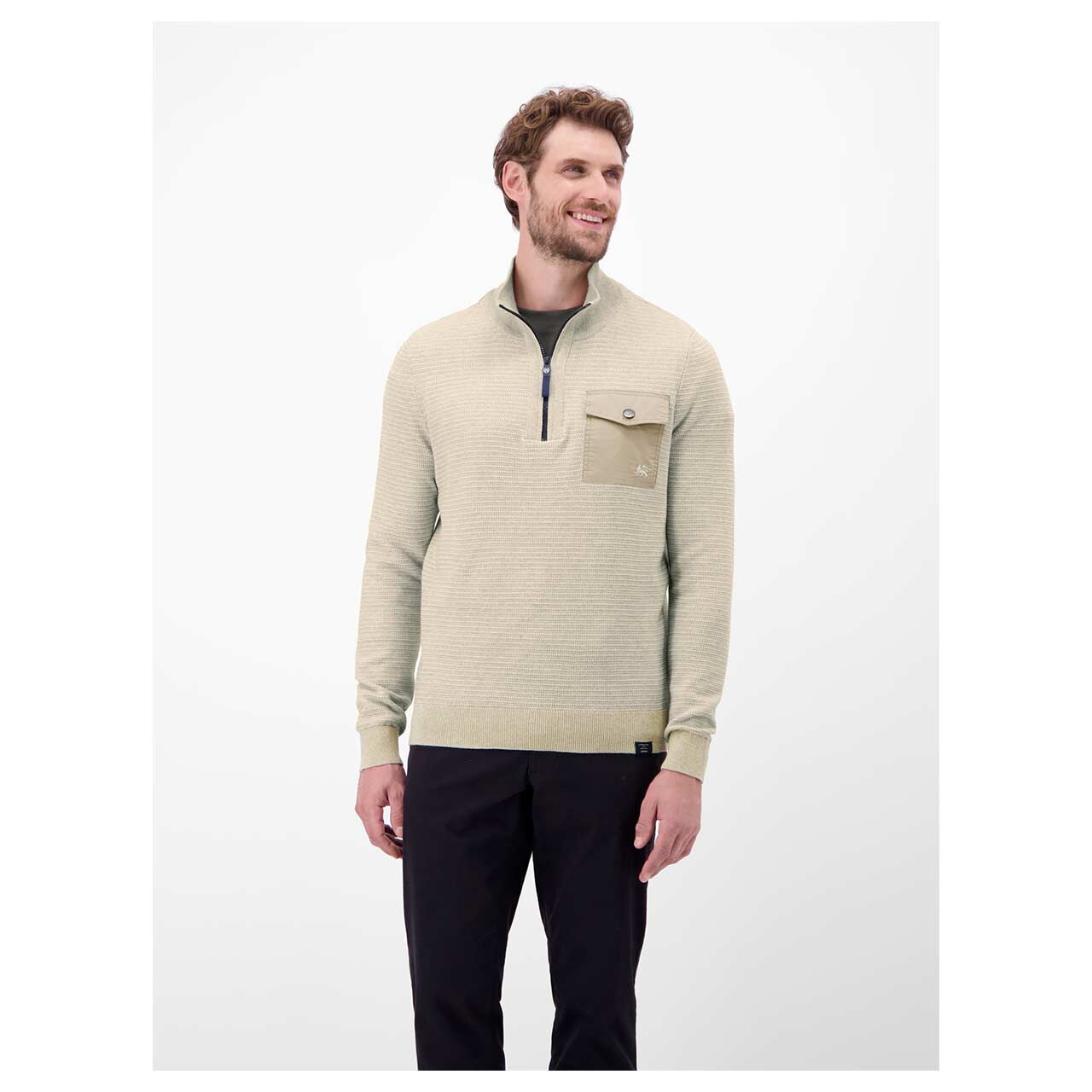 Herren Pullover Troyer von Lerros in Beige meliert, Vorderansicht am Model