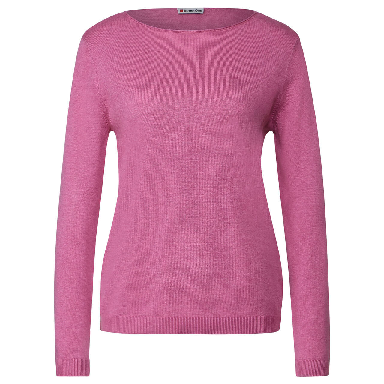Street One Damen Pullover Basic U-Boat Sweater cozy pink melange