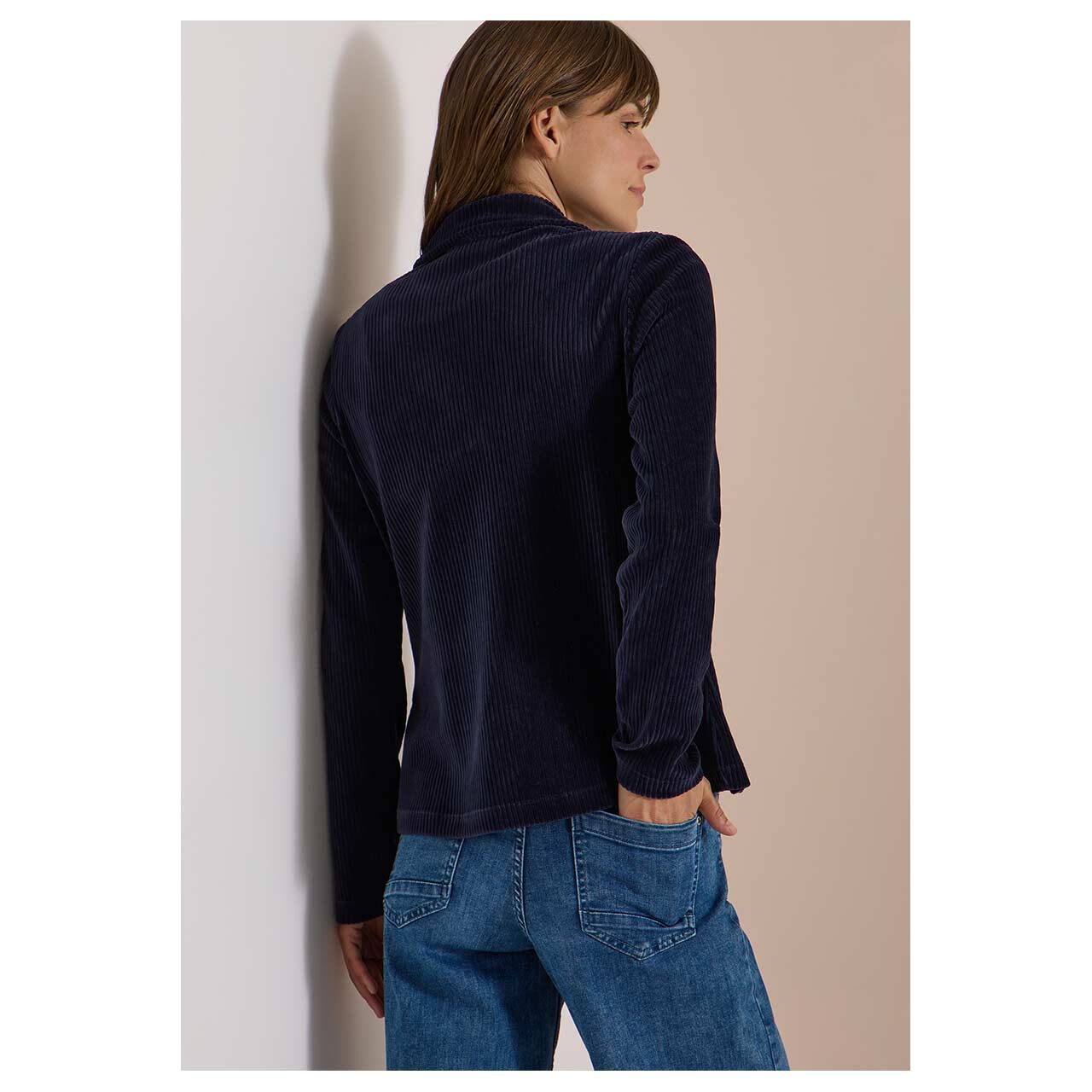 Damen Cord Blazer Jersey von Cecil in Dunkelblau, Rückansicht am Model