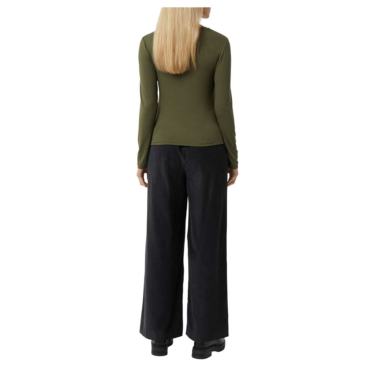 Damen Langarm Shirt von Comma in Olivgrün, Rückansicht am Model