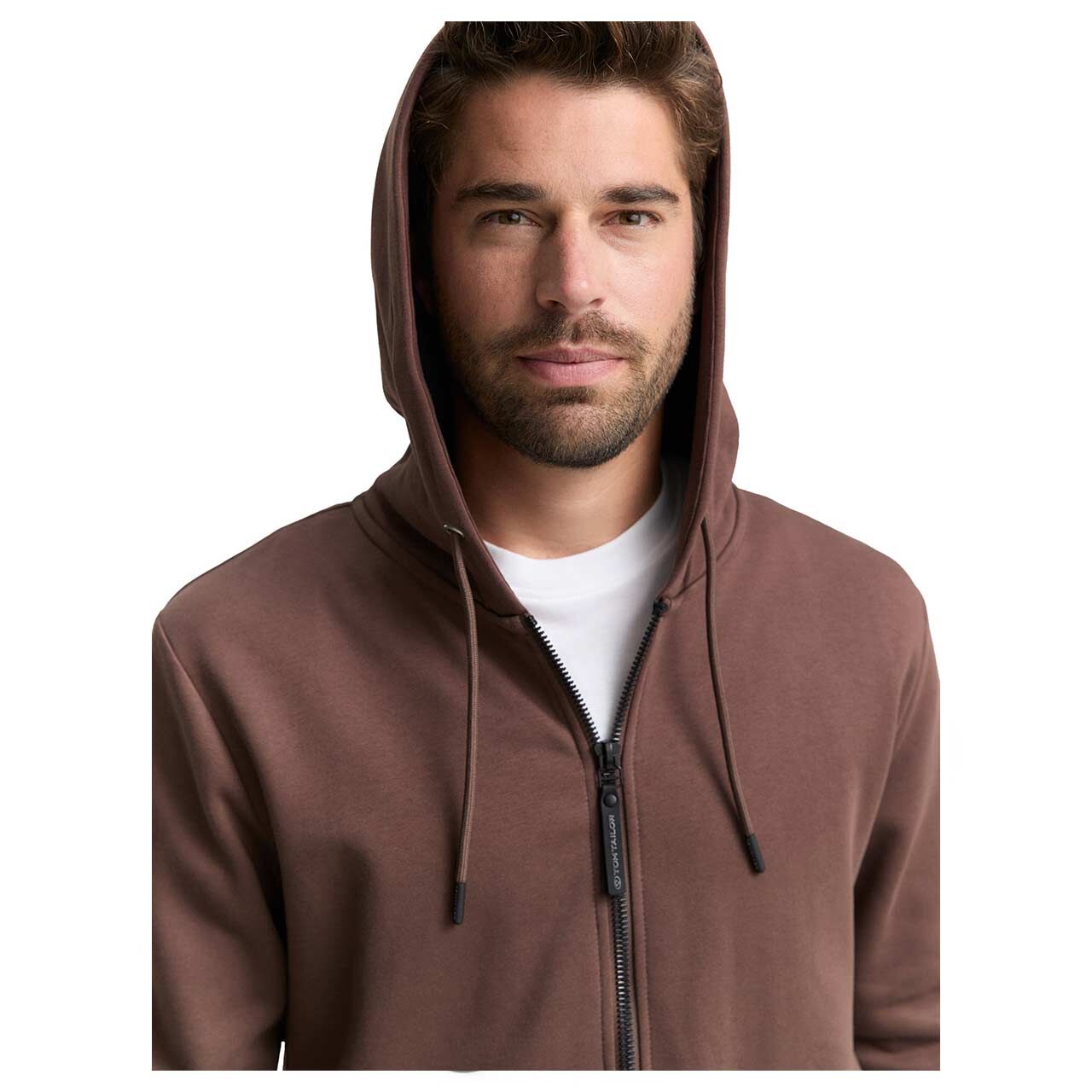 Herren Hoodie Sweatjacke von Tom Tailor in Braun, Detailansicht vom Rücken