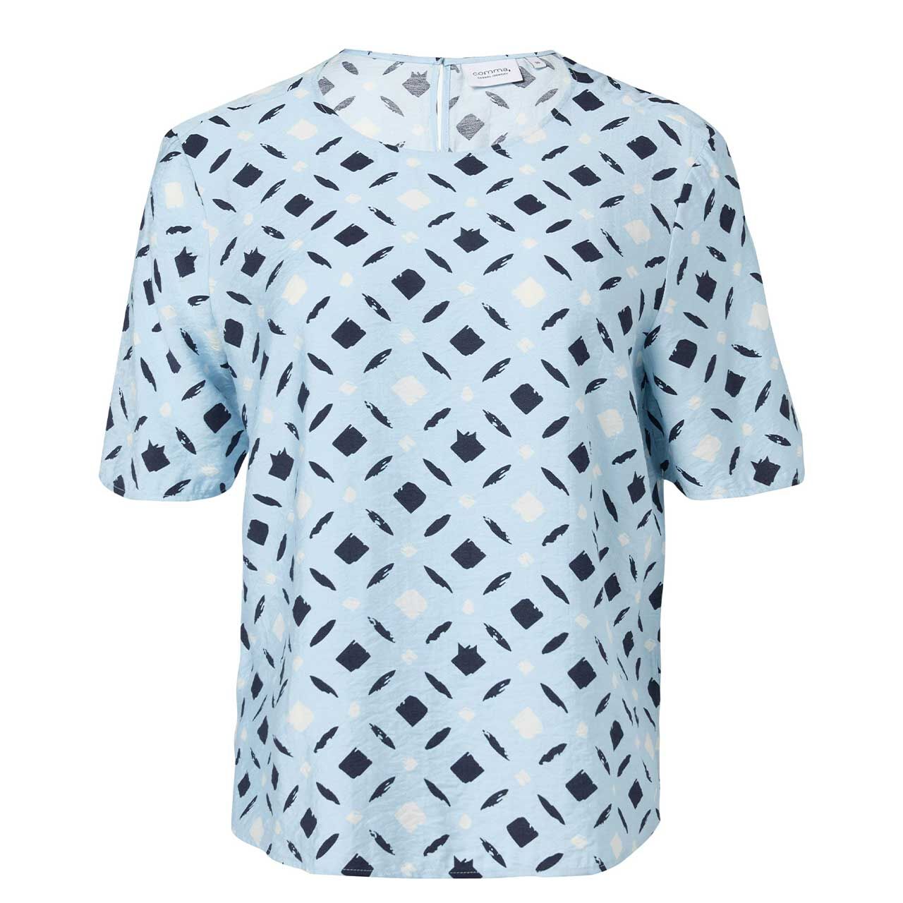 Comma Damen Kurzarm Bluse light blue printed