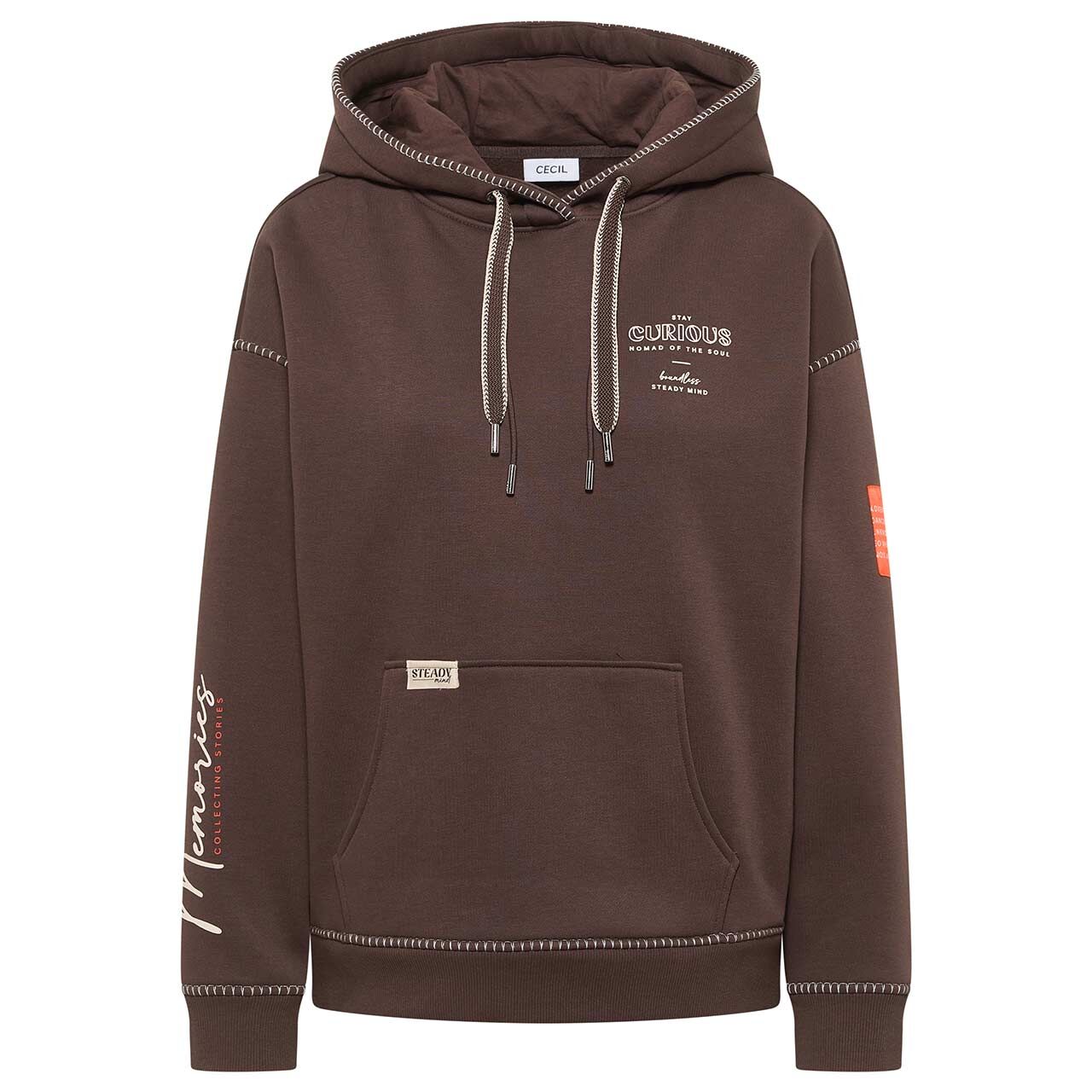 Cecil Damen Hoodie Sweatshirt Deco Stitchings macchiato brown
