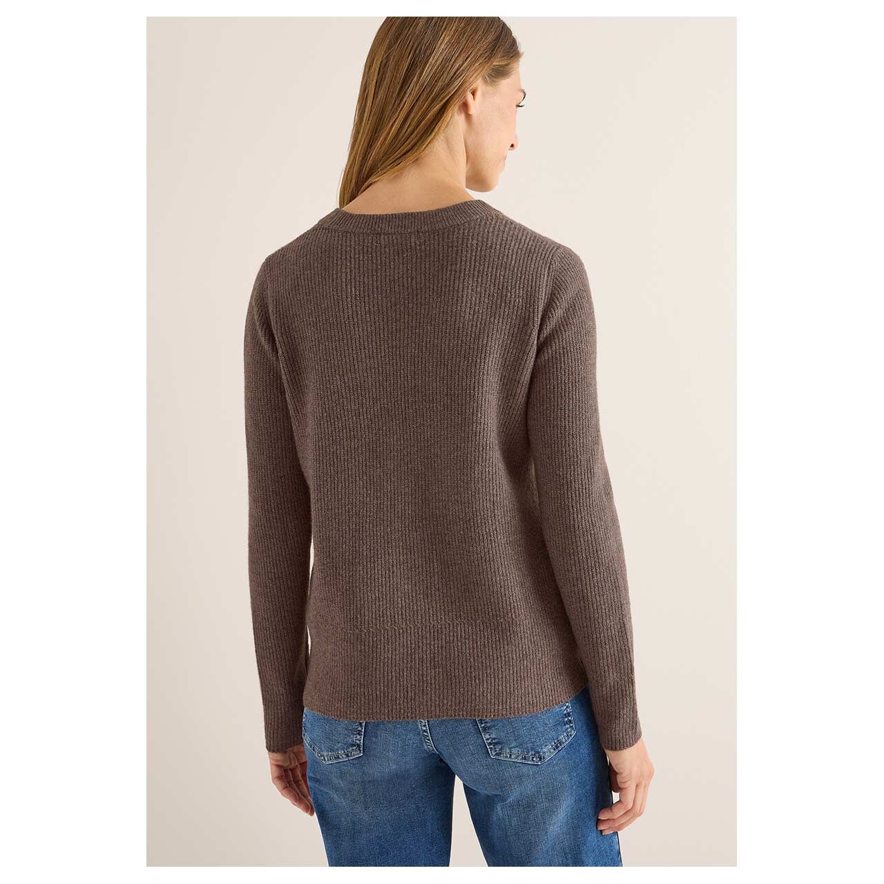 Damen Damen Pullover Cosy Rib Mix von Cecil in Braun meliert, Rückansicht am Model