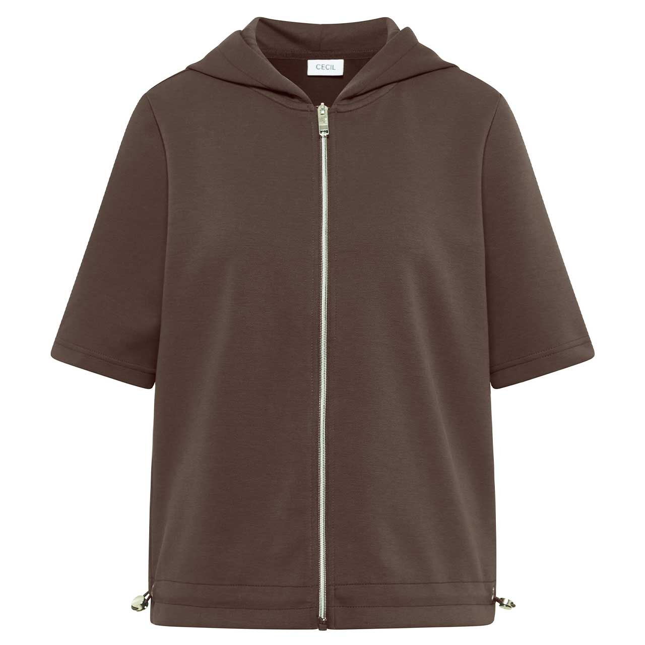 Cecil Damen Kurzarm Hoodie Shirtjacke Solid brown cacao