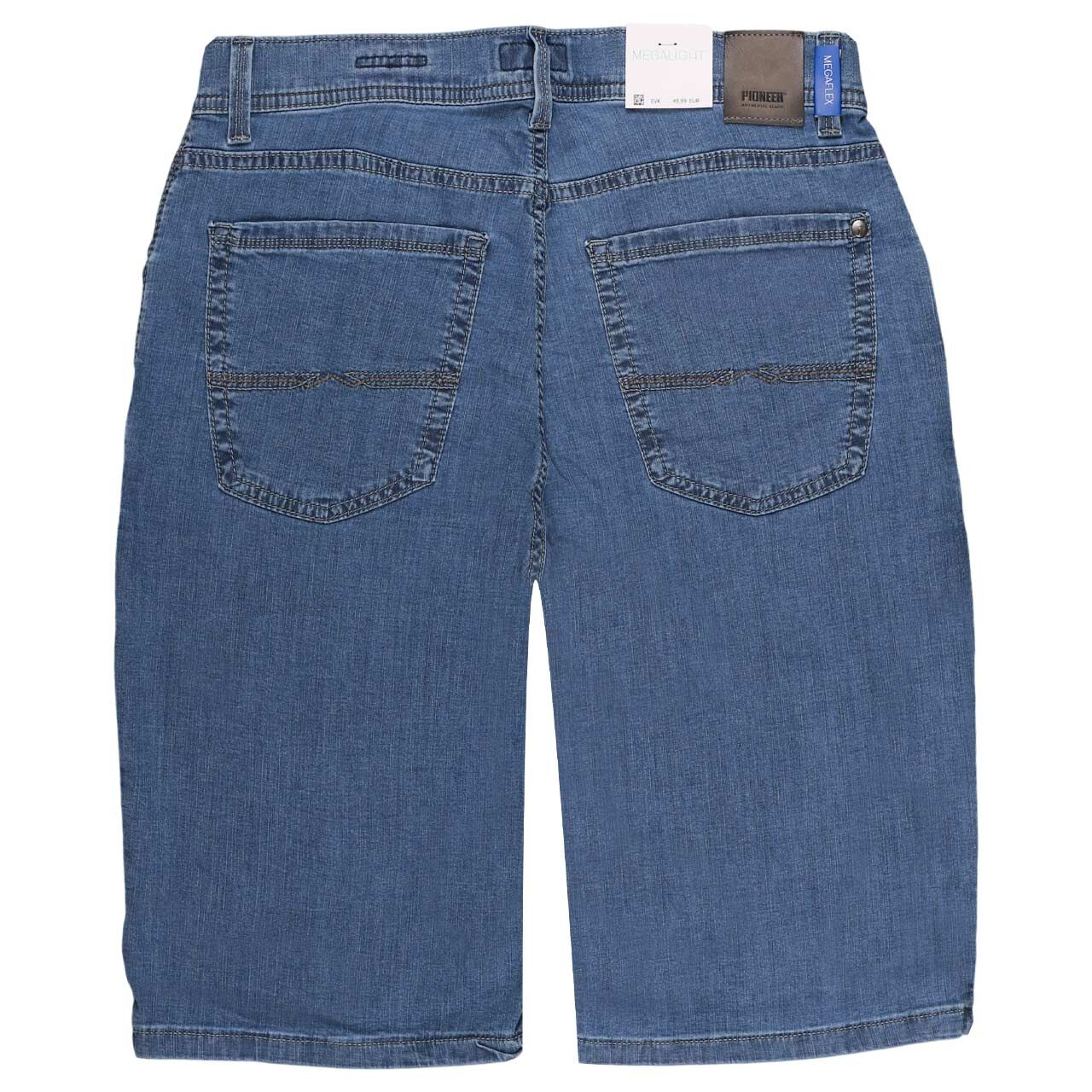 Stretch Herrenjeans Bermuda Megaflex Finn in Blau angewaschen von Pioneer, Rückansicht