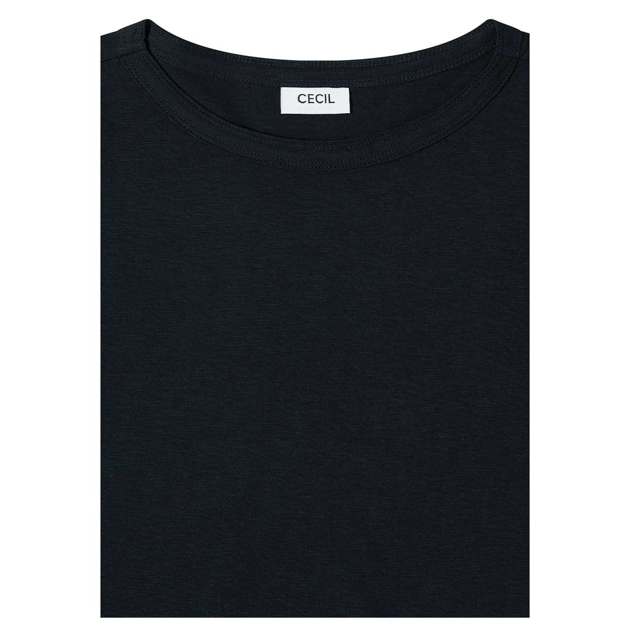 Damen T-Shirt Solid Slubyarn von Cecil in Dunkelblau meliert, Detailansicht vorne