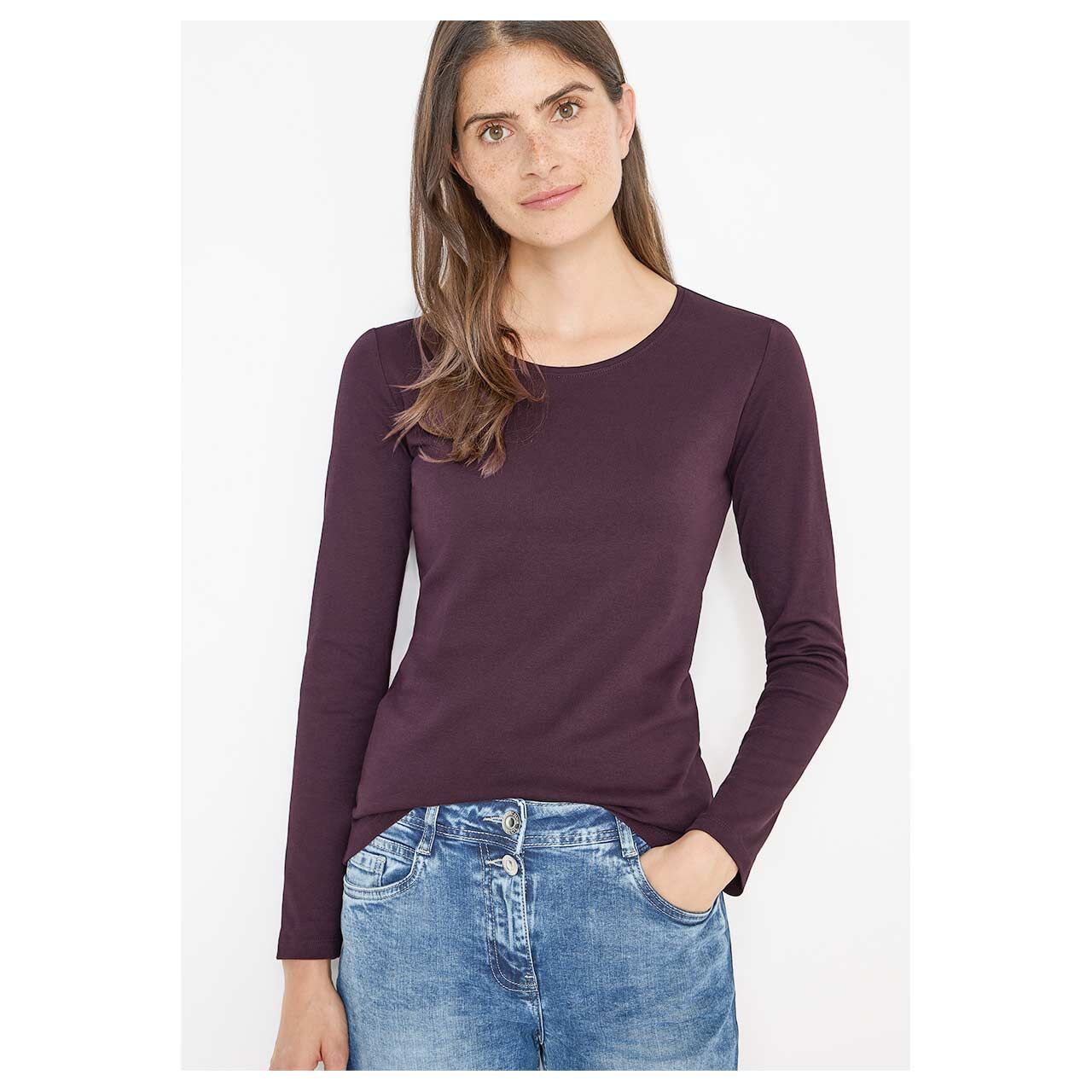 Damen Langarm Shirt Pia von Cecil in Lila, Vorderansicht am Model