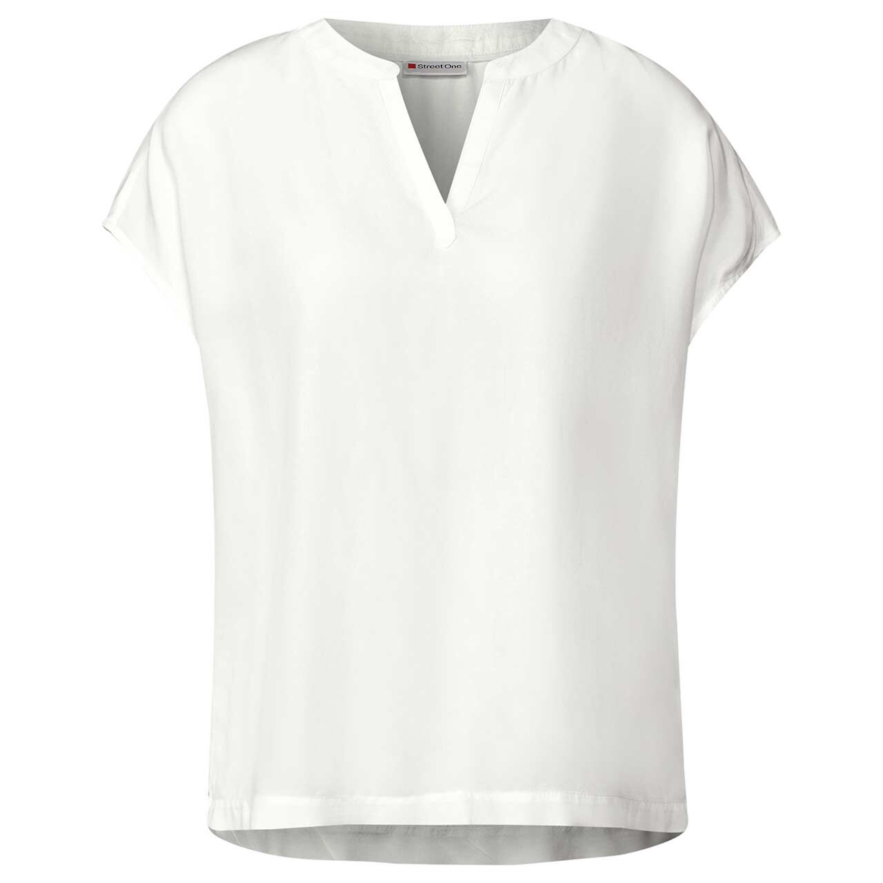 Street One Damen Kurzarm Bluse Splitneck solid white