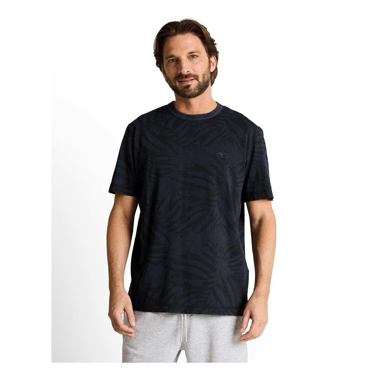 Herren T-Shirt von Tom Tailor in Dunkelblau mit Print, Vorderansicht am Model