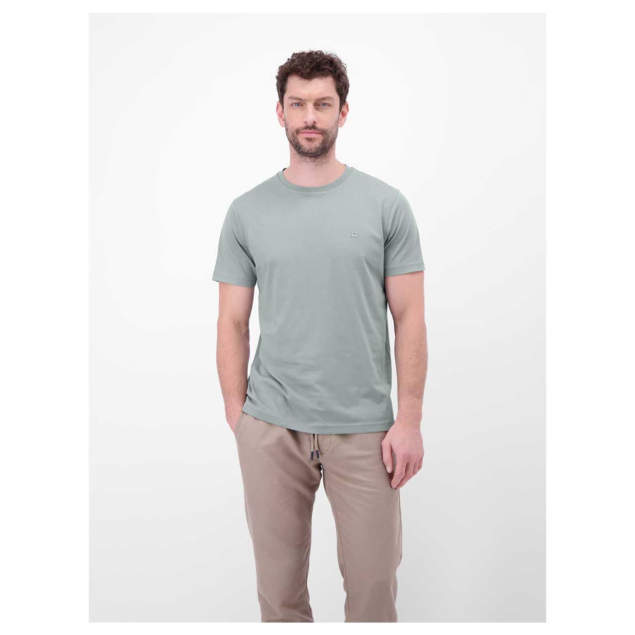 Herren T-Shirt von Lerros in Grau-Grün, Vorderansicht am Model