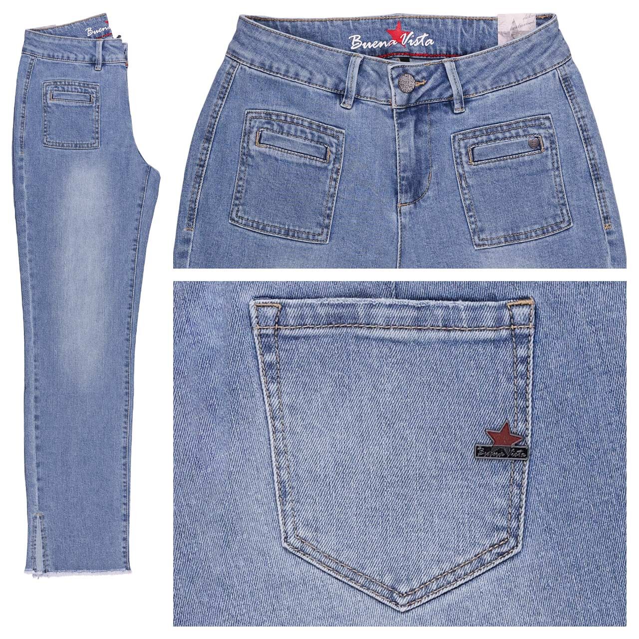 Damenjeans Stella-Zip Straight 7/8 Stretch Denim von Buena Vista in Blau verwaschen mit der Farbnummer 9628, Vorderansicht