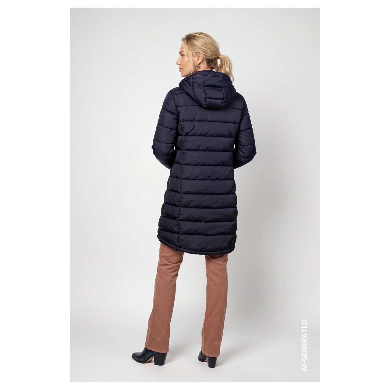 Damen Mantel von Monari in Dunkelblau, Rückansicht am Model