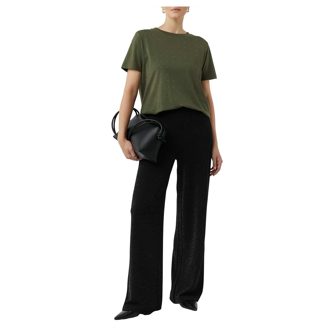 Damen T-Shirt von Comma in Olivgrün, Vorderansicht am Model