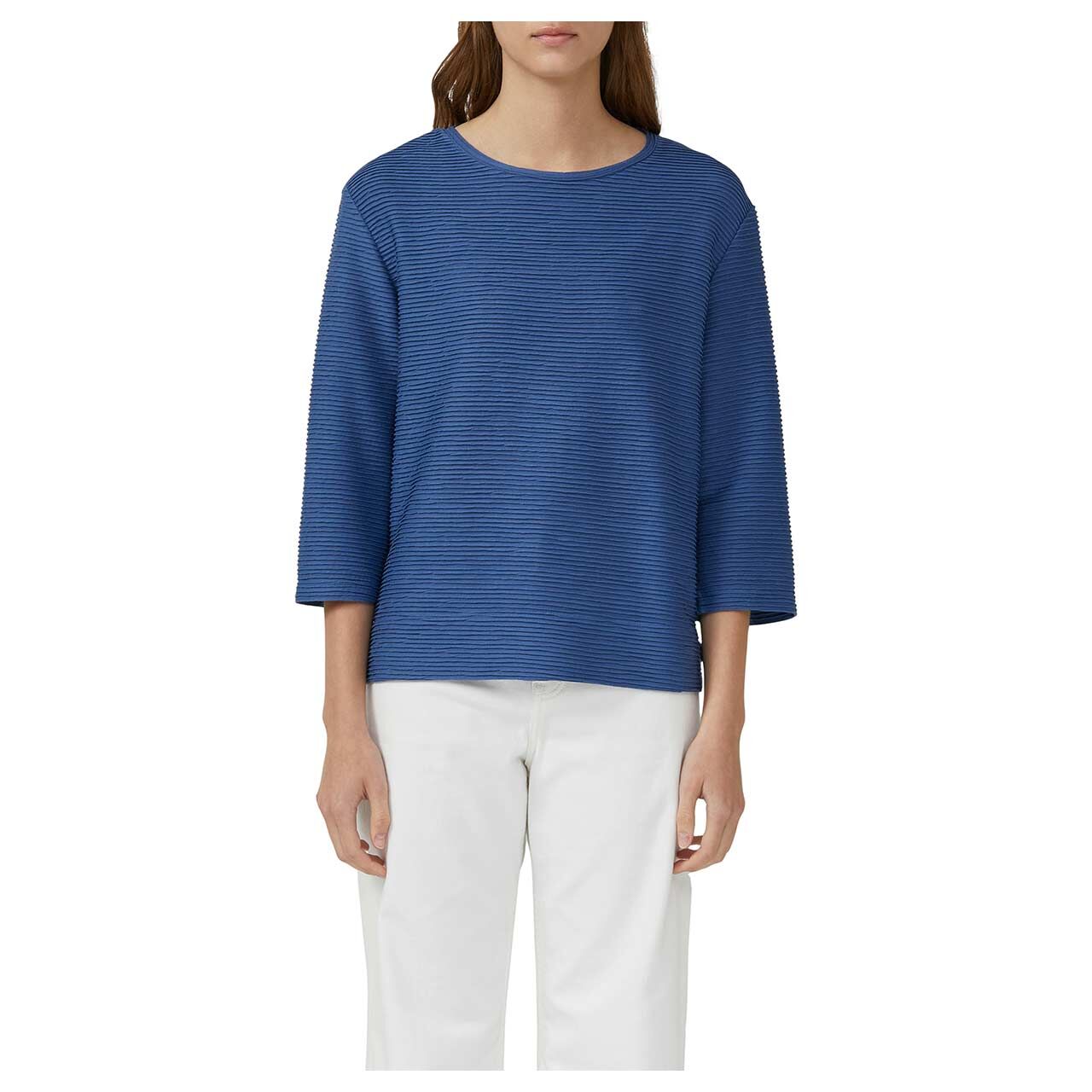Damen 3/4 Arm Sweatshirt von s.Oliver in Blau, detaillierte Vorderansicht am Model