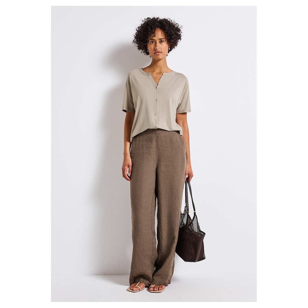 Damen Kurzarm Shirtjacke Jersey Tunic von Street One in Beige, Ganzkörpernansicht