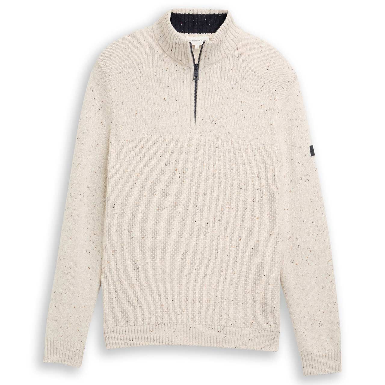 Tom Tailor Herren Pullover Structured Mix Knit Troyer offwhite melange multi neps