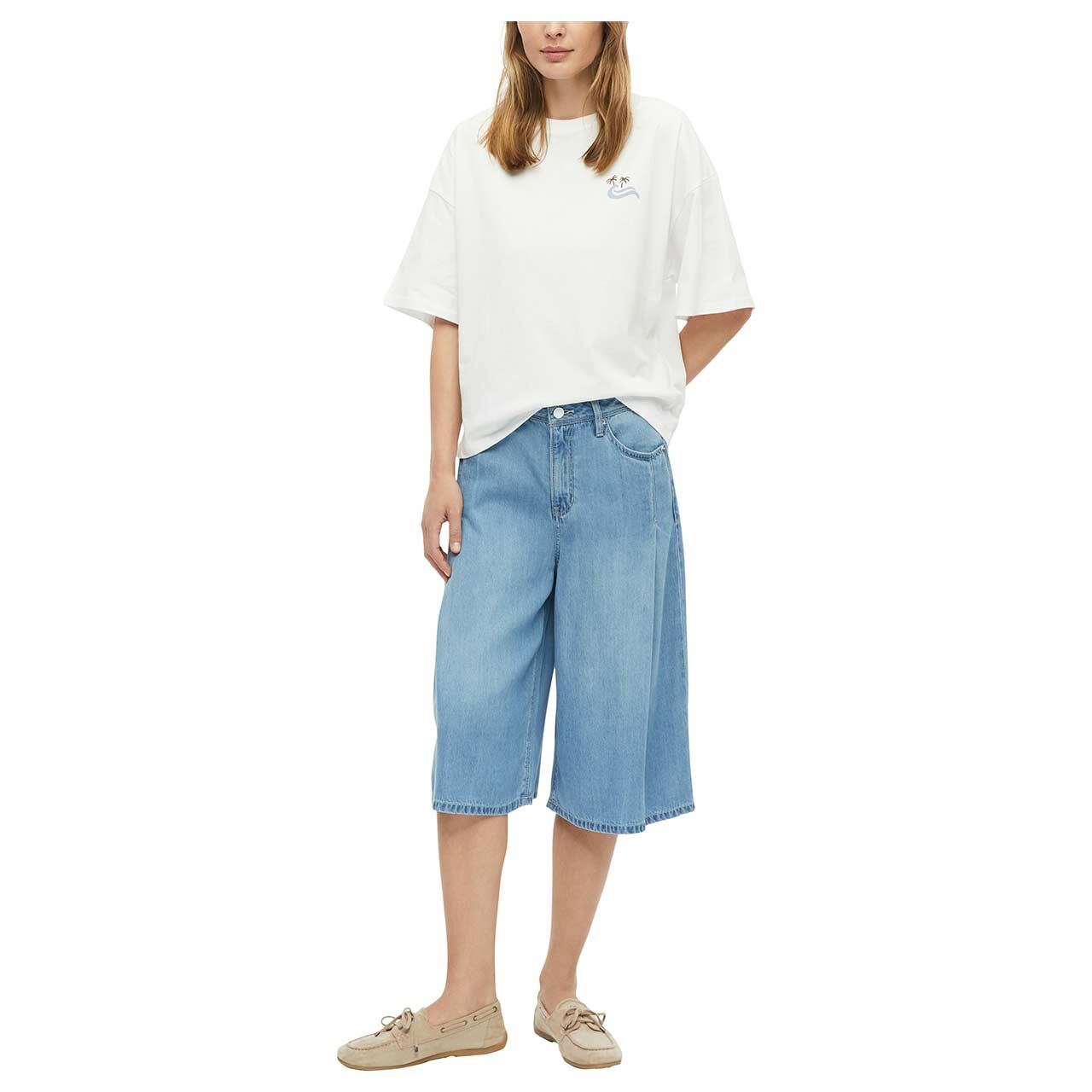 s. Oliver Damen T-Shirt in Weiß mit Print, Ganzkörperansicht am Model