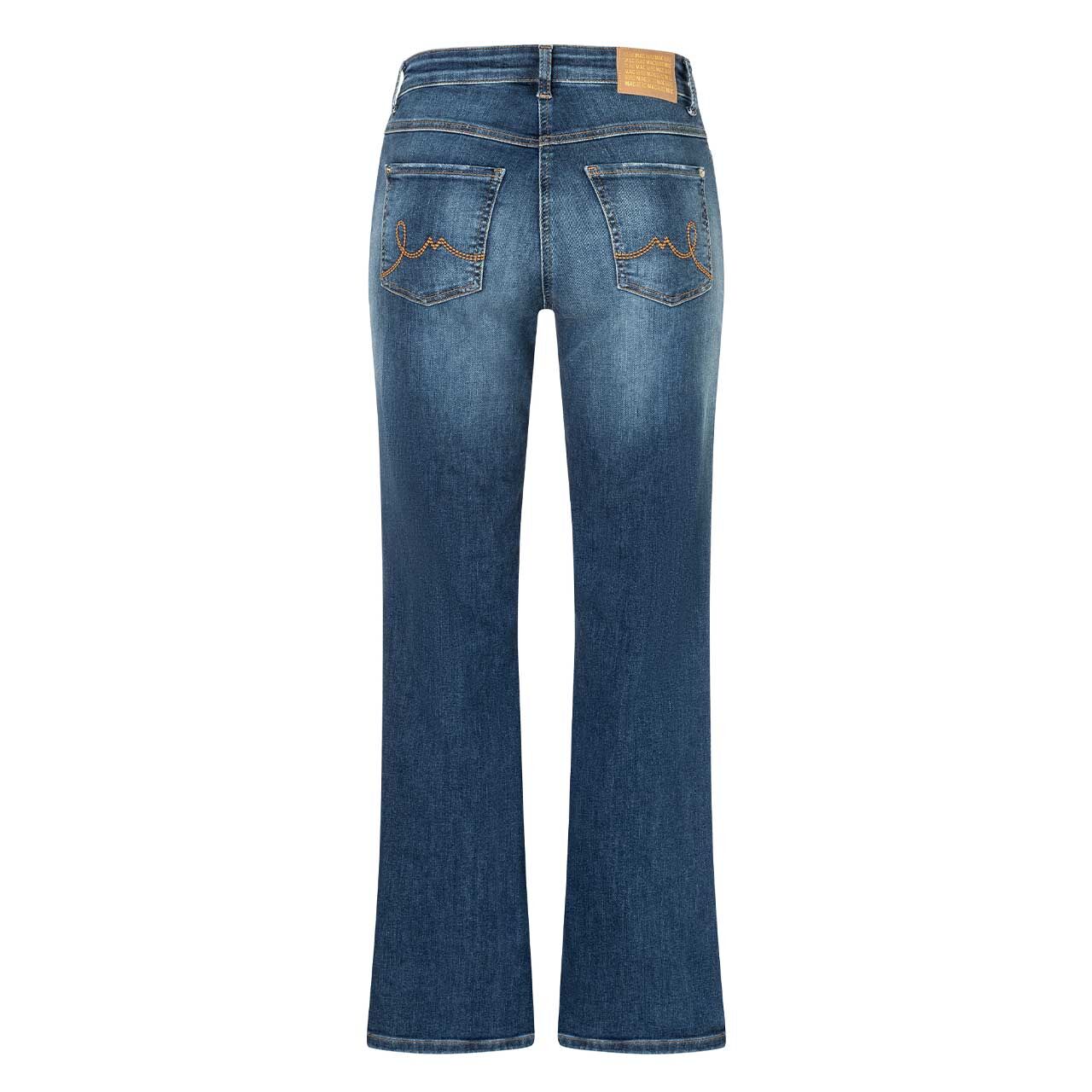 Stretch Damenjeans Laura von MAC in Blau verwaschen mit Destroyed-Effekten, Rückansicht