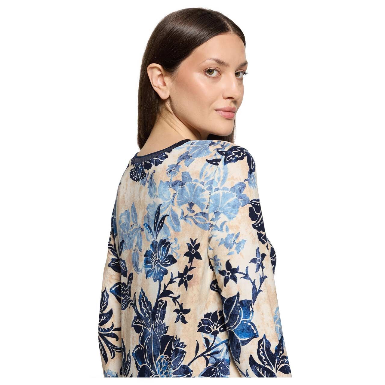 Betty Barclay 3/4 Arm Shirt beige blue floral print