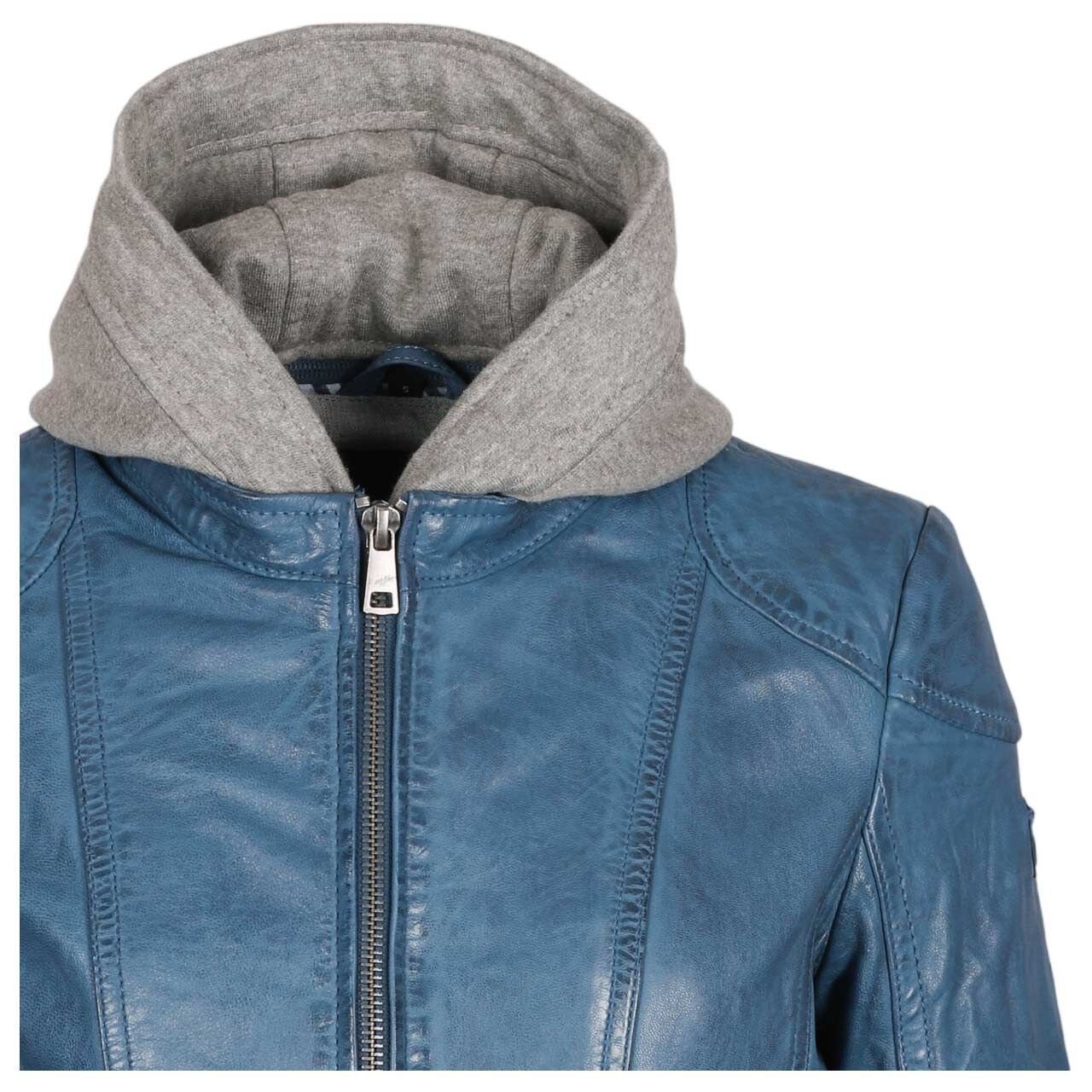 Damen Lederjacke von Mauritius in Blau, Seitansicht
