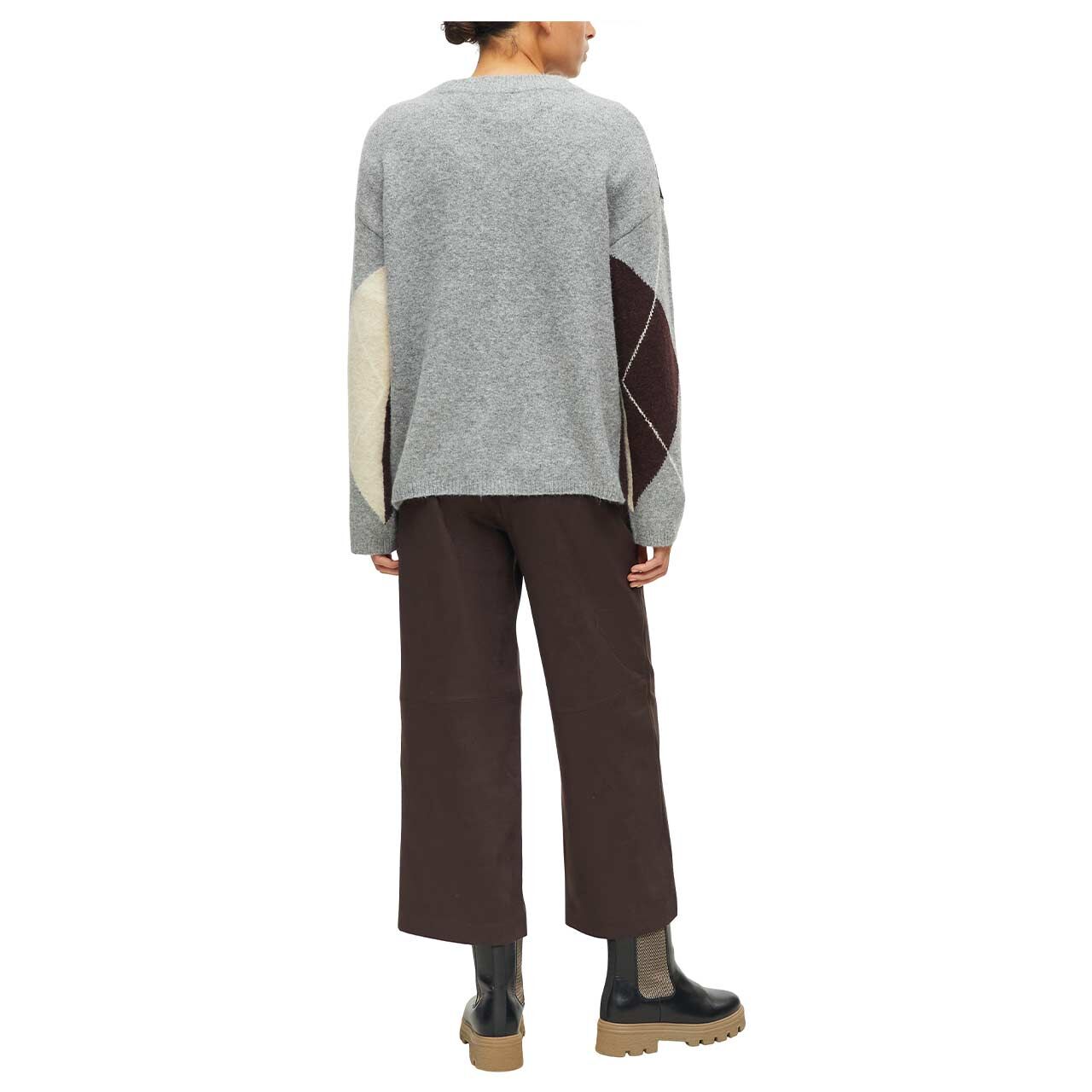 s.Oliver Damen Pullover in Grau mit Print, Ganzkörperansicht am Model hinten