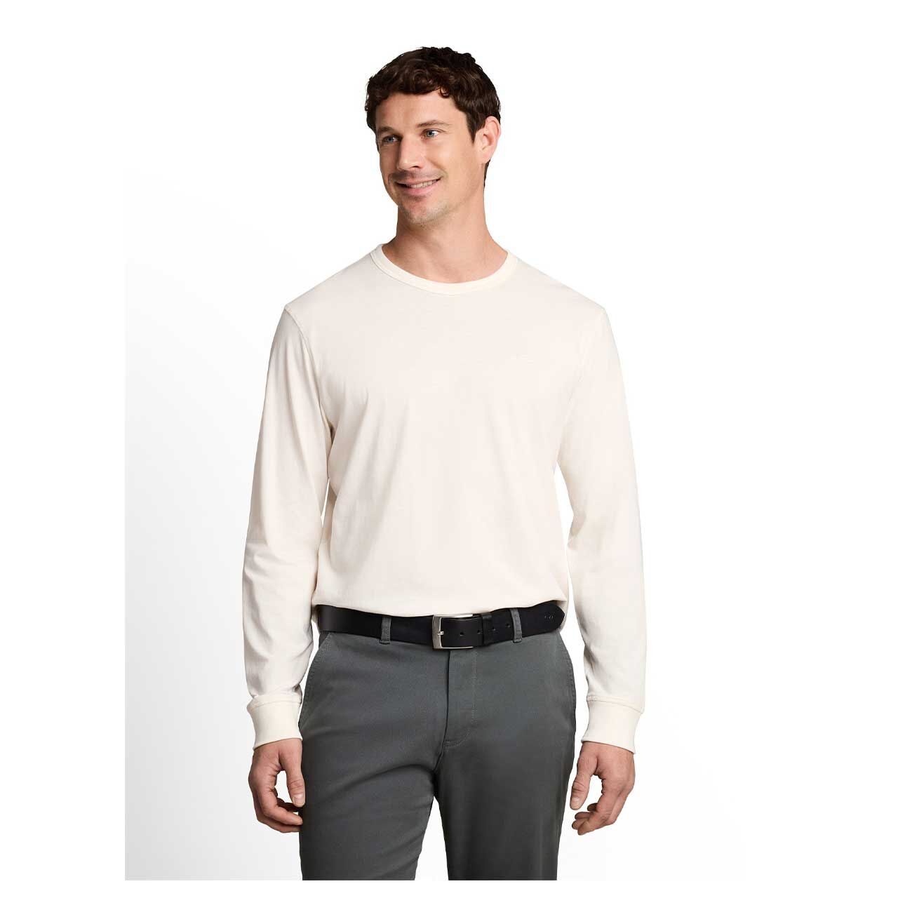 Herren Langarm Shirt von Tom Tailor in Cremeweiß, Vorderansicht am Model
