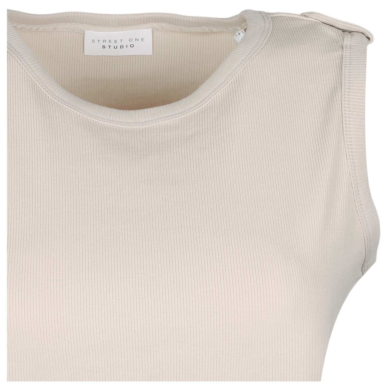 Damen Top Rib Deco Buttons von Street One Studio in Beige, detaillierte Vorderansicht
