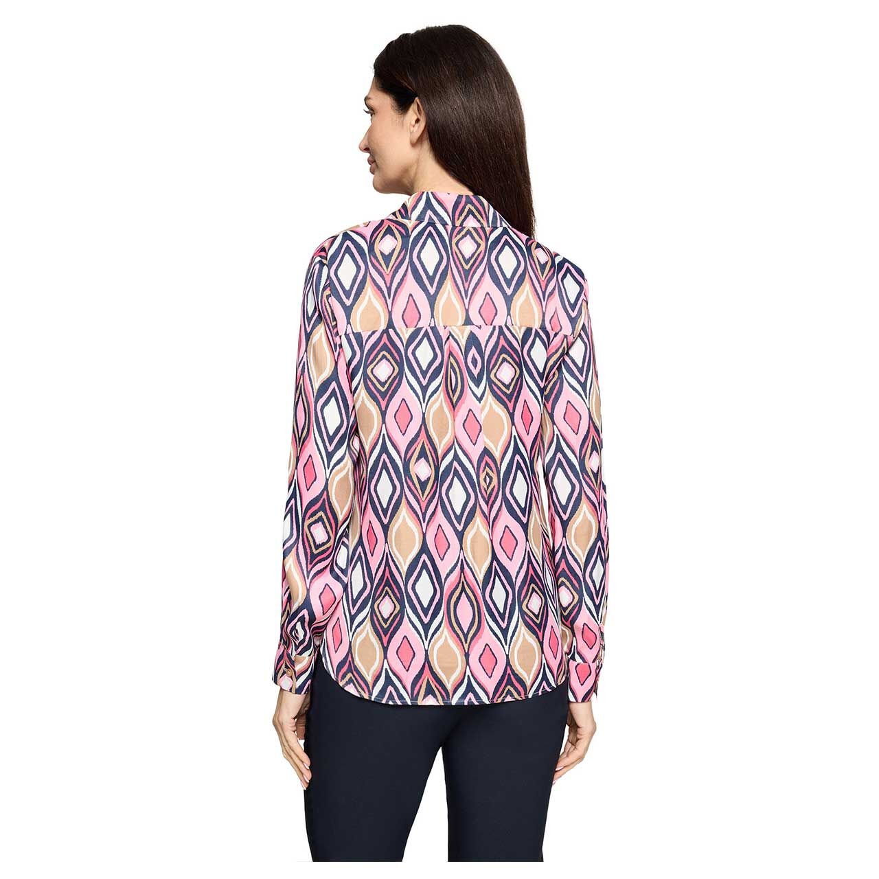 Damen Langarm Bluse von Betty Barclay in Beige mit Print, Rückansicht am Model