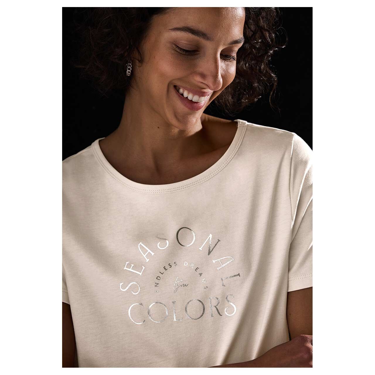 Street One Damen T-Shirt Basic Partprint smooth sand beige