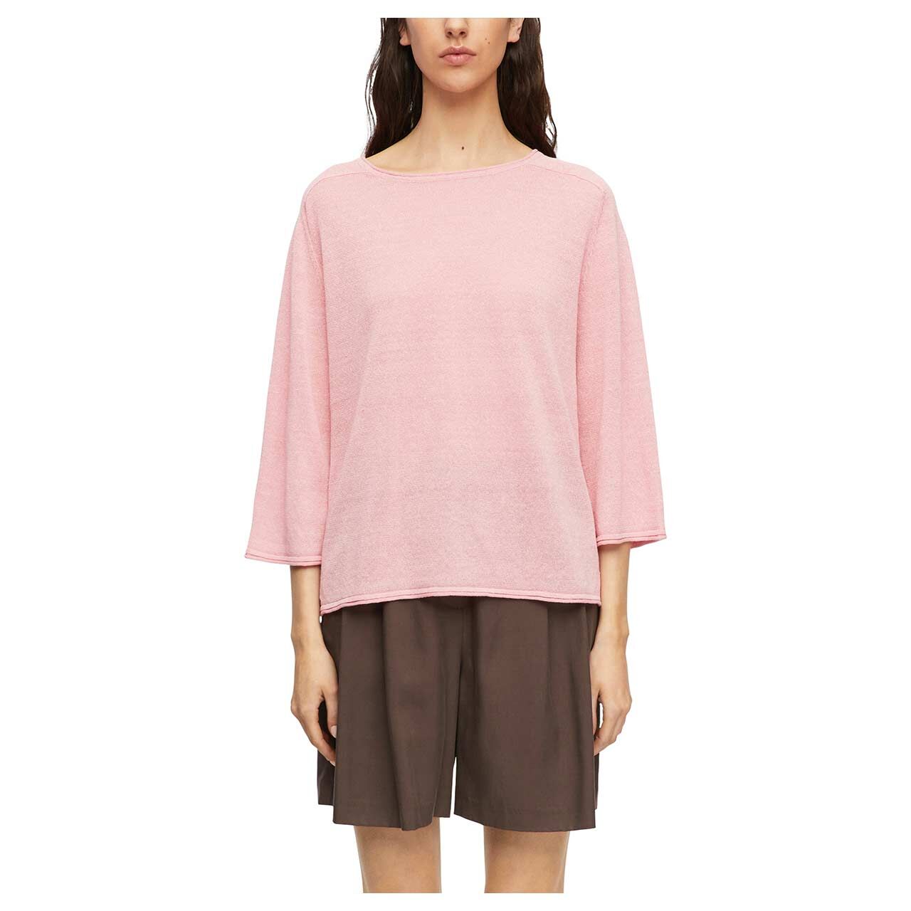 Damen 3/4 Arm Leinen Pullover von Comma in Rosa, Vorderansicht am Model