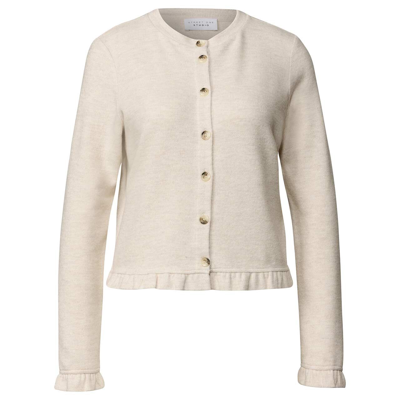Street One Studio Damen Strickjacke Soft Jacket Frills creamed sand melange