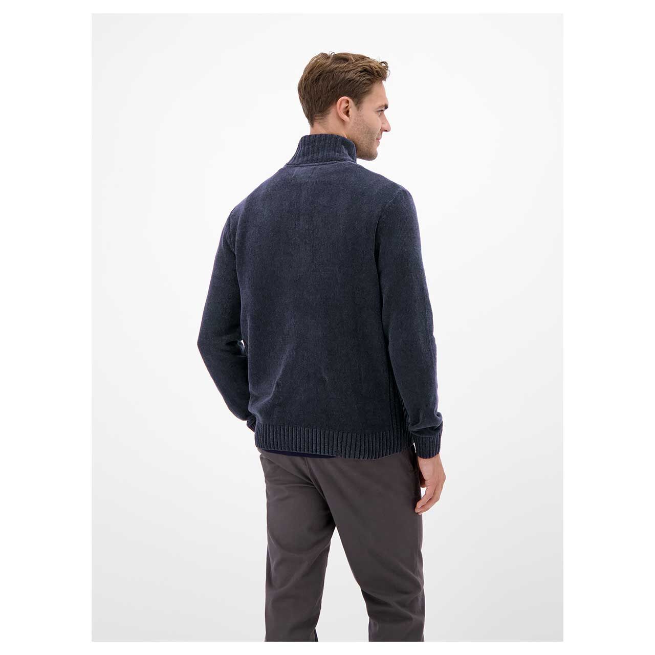Herren Pullover Troyer Chenille Knit von Lerros in Dunkelblau, Rückansicht am Model