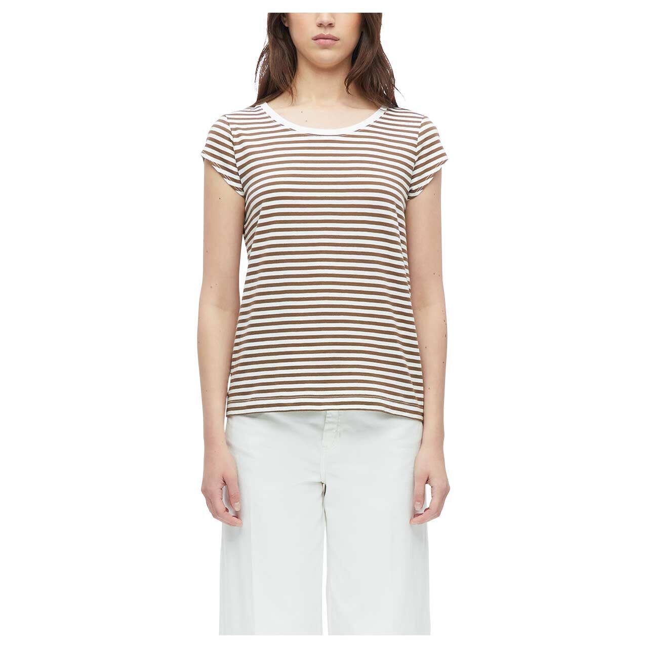 s. Oliver Damen T-Shirt in Braun gestreift, Vorderansicht am Model