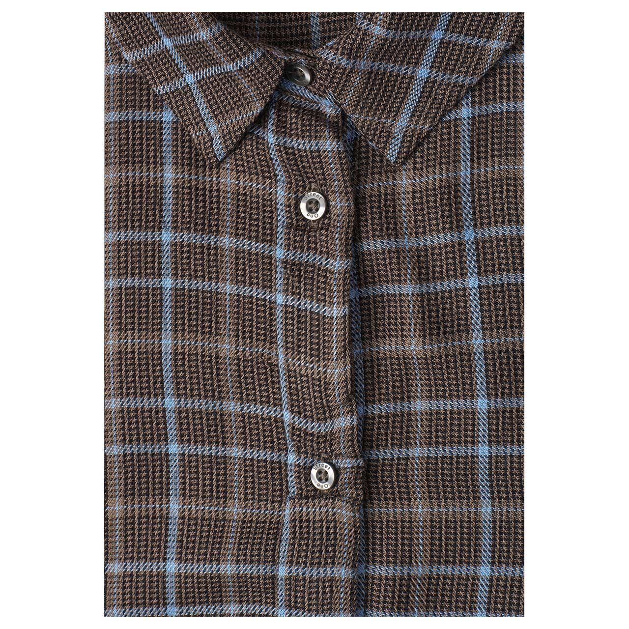 Street One Damen 3/4 Arm Bluse Check Shirtcollar silk brown