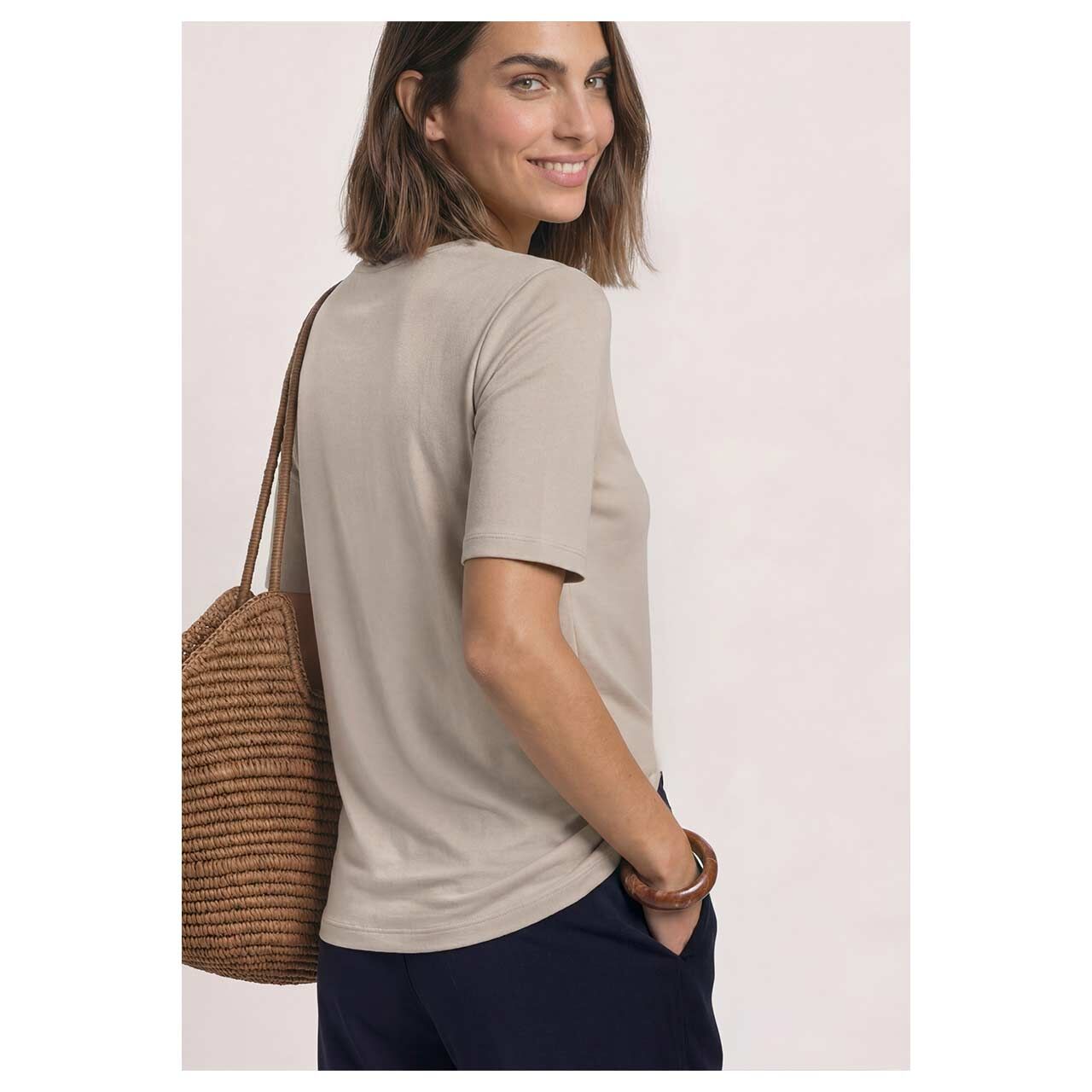 Damen T-Shirt Palmira von Street One in Hellbeige, Rückansicht am Model