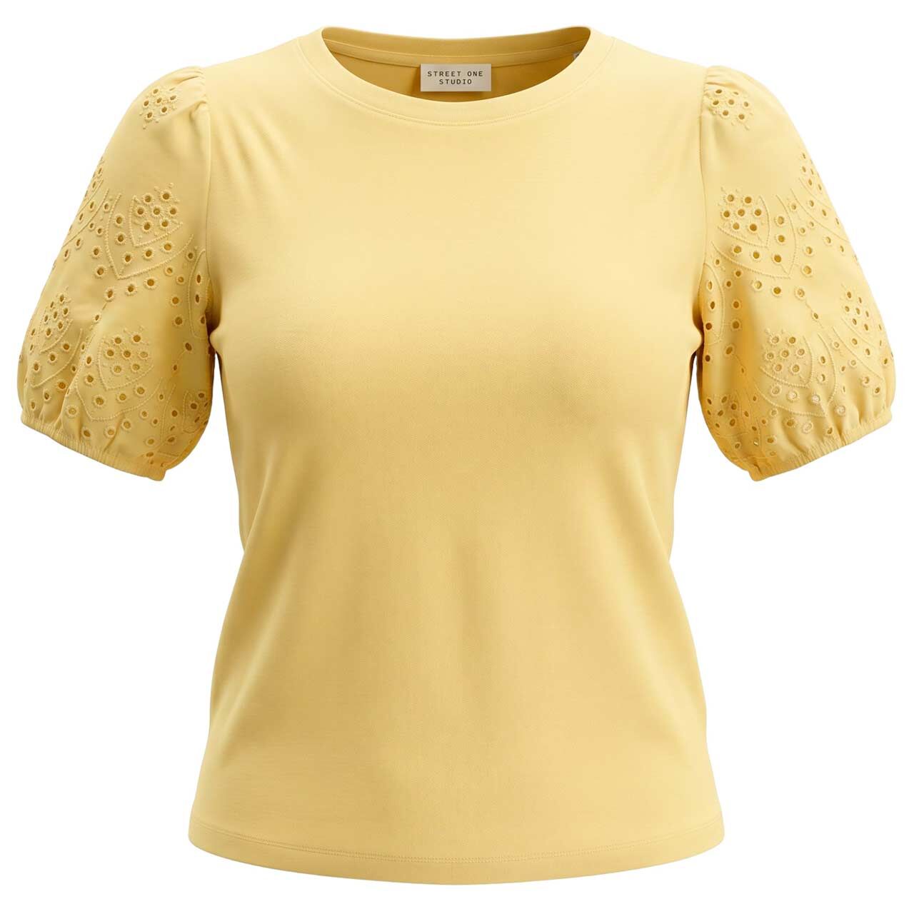 Street One Studio Damen T-Shirt Embroidered Woven Puff Sleeves snap yellow