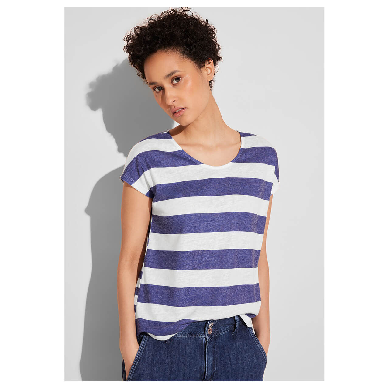 Street One Damen T-Shirt Two-color Stripe deep water blue