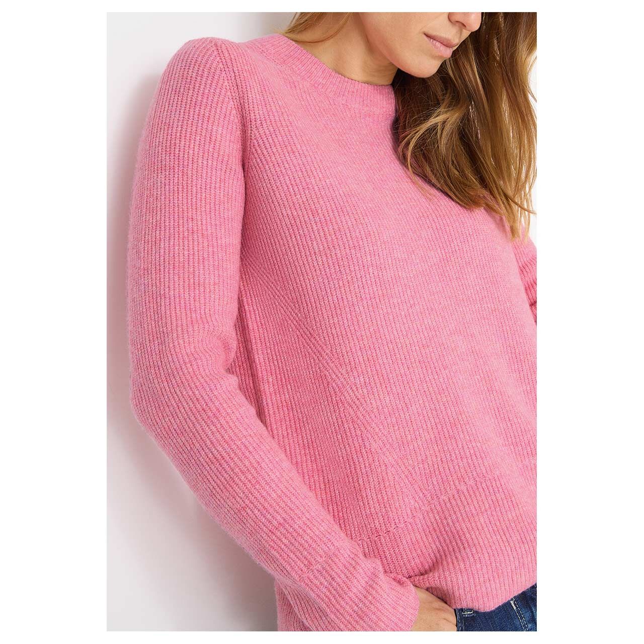 Damen Damen Pullover Cosy Rib Mix von Cecil in Rosa meliert, detaillierte Vorderansicht am Model