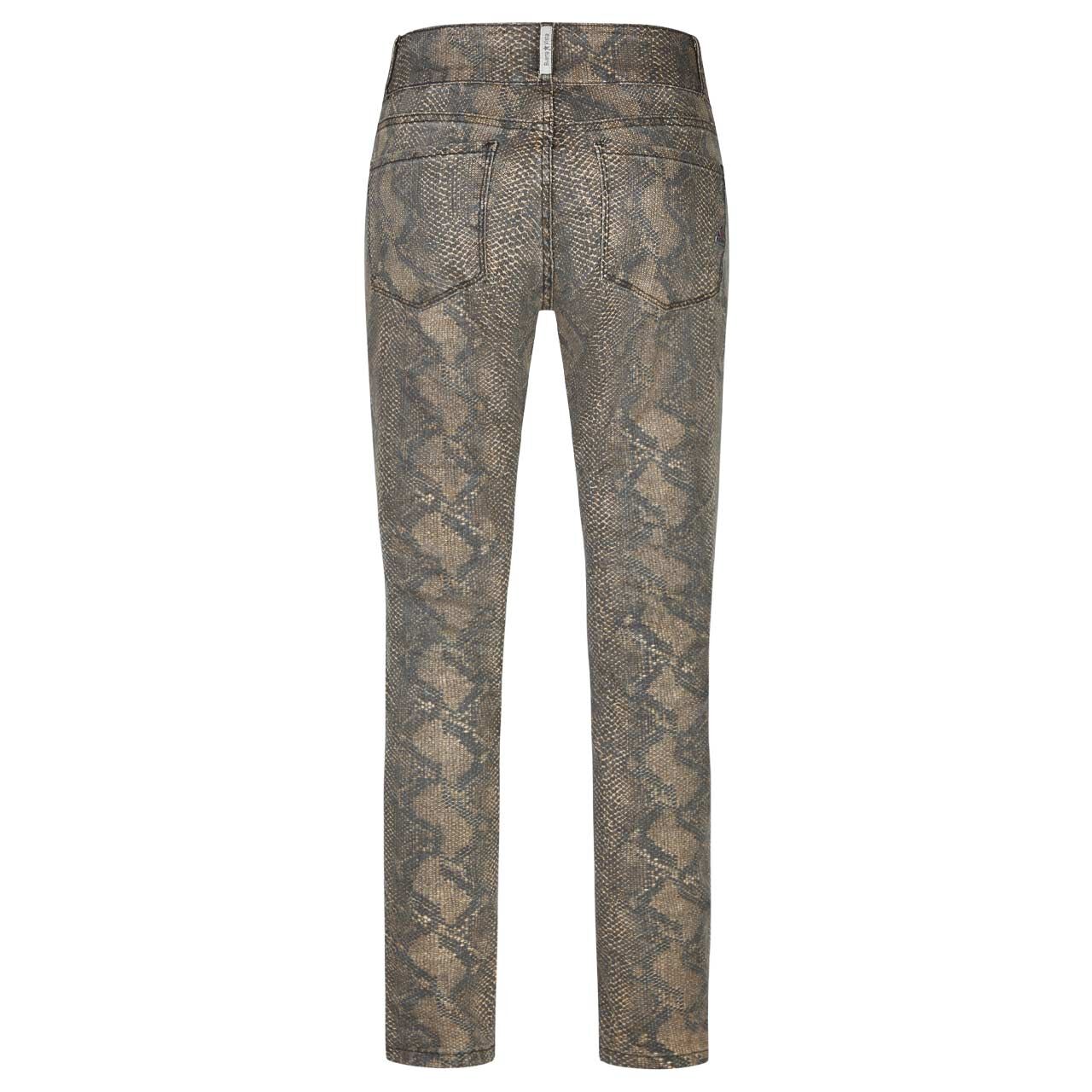 Damen Baumwollhose Ankle Tummyless Cropped Stretch Twill von Buena Vista in Braun mit Print, Rückansicht